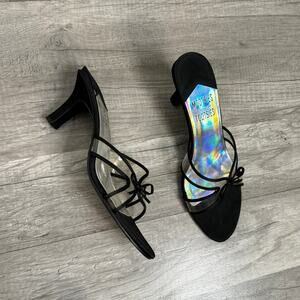 Black Open Toe Kitten Heels with Bow Mooties Tootsies  Size 6 1/2